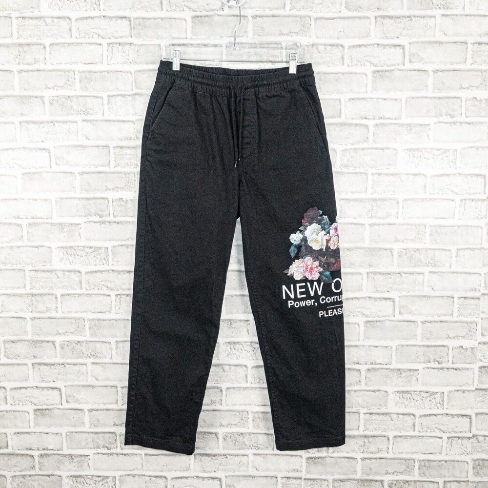 PLEASURES New Order Men's Power Beach Pant in Black Floral Print Size S